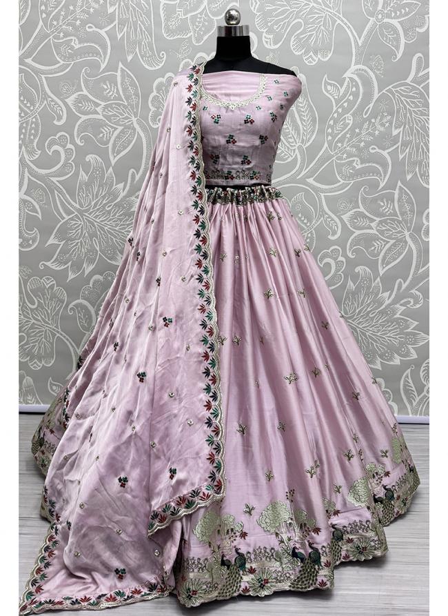 Silk Pink Wedding Wear Embroidery Work Lehenga Choli